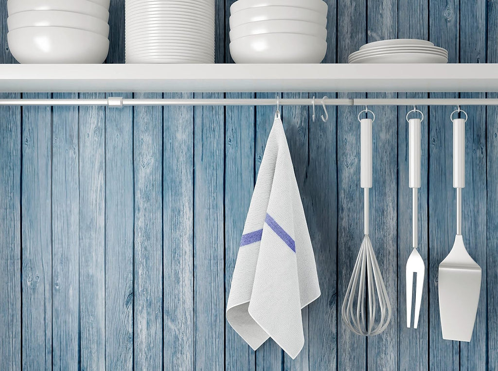 GOLD TEXTILES 12 PC New Cotton Blend White Restaurant Bar Mops Kitchen Towels 28oz (1 Dozen) (12, Blue Stripe)
