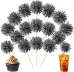 40 PCS Black Foil Firework Cupcake Toppers Sparkle Tinsel Cupcakae Picks Sparkler Fireworks Party Decorations Cocktail Fruit Toothpick for Birthday Wedding Graduation Party Decorations Supplies