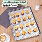 Baking Sheet with Wire Rack, Homikit 16" x 12" Stainless Steel Cookie Sheet Bacon Pan for Oven, Nonstick Jelly Roll Pan Baking Tray with Grid Cooling Rack Set for Cooking Roasting, Dishwasher Safe