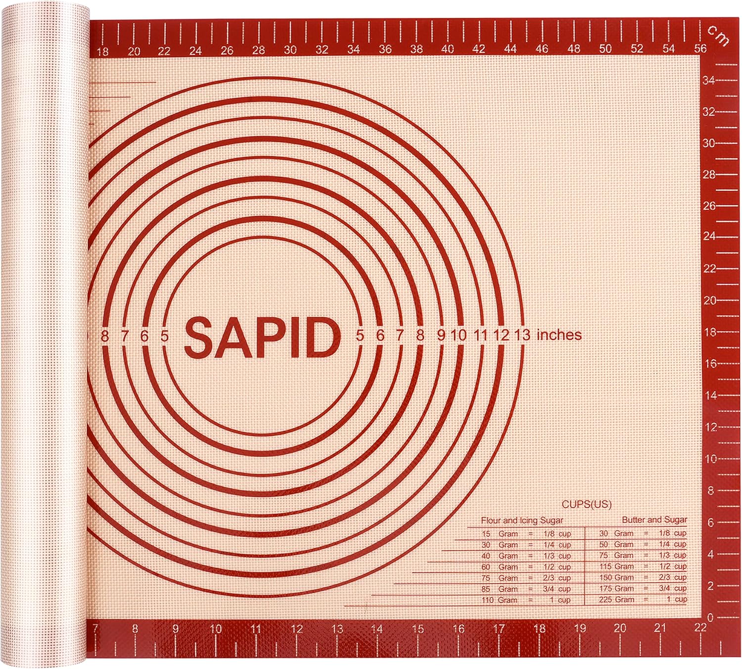 Sapid Extra Thick Silicone Pastry Mat Non-slip with Measurements for Non-stick Silicone Baking Mat Large, Dough Rolling, Pie Crust, Cookies, Kneading Mats, Countertop, Placement Mats (16" x 24", Red)