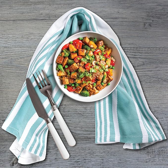 Urban Villa Kitchen Towels 100% Cotton Dish Towels for Kitchen (Set of 6)20”x30” Dish Cloths Highly Absorbent Kitchen Linen Set with Hanging Loop Perfect for Drying Dishes Cleaning Towels- MultI Color