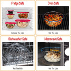 7 Stackable Space-Saving Nesting Glass Bowls with Pink Lids for Foodprep, Storage, Baking, Mixing & Cooking, Microwave Safe - Durable Inert Borosilicate Glass