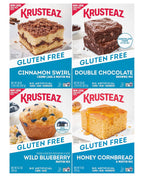 Krusteaz Gluten Free Baking Mix Variety Pack, 1 Cinnamon Swirl Cake Mix, 1 Double Chocolate Brownie Mix, 1 Wild Blueberry Muffin Mix, 1 Honey Cornbread Mix, (4 CT)