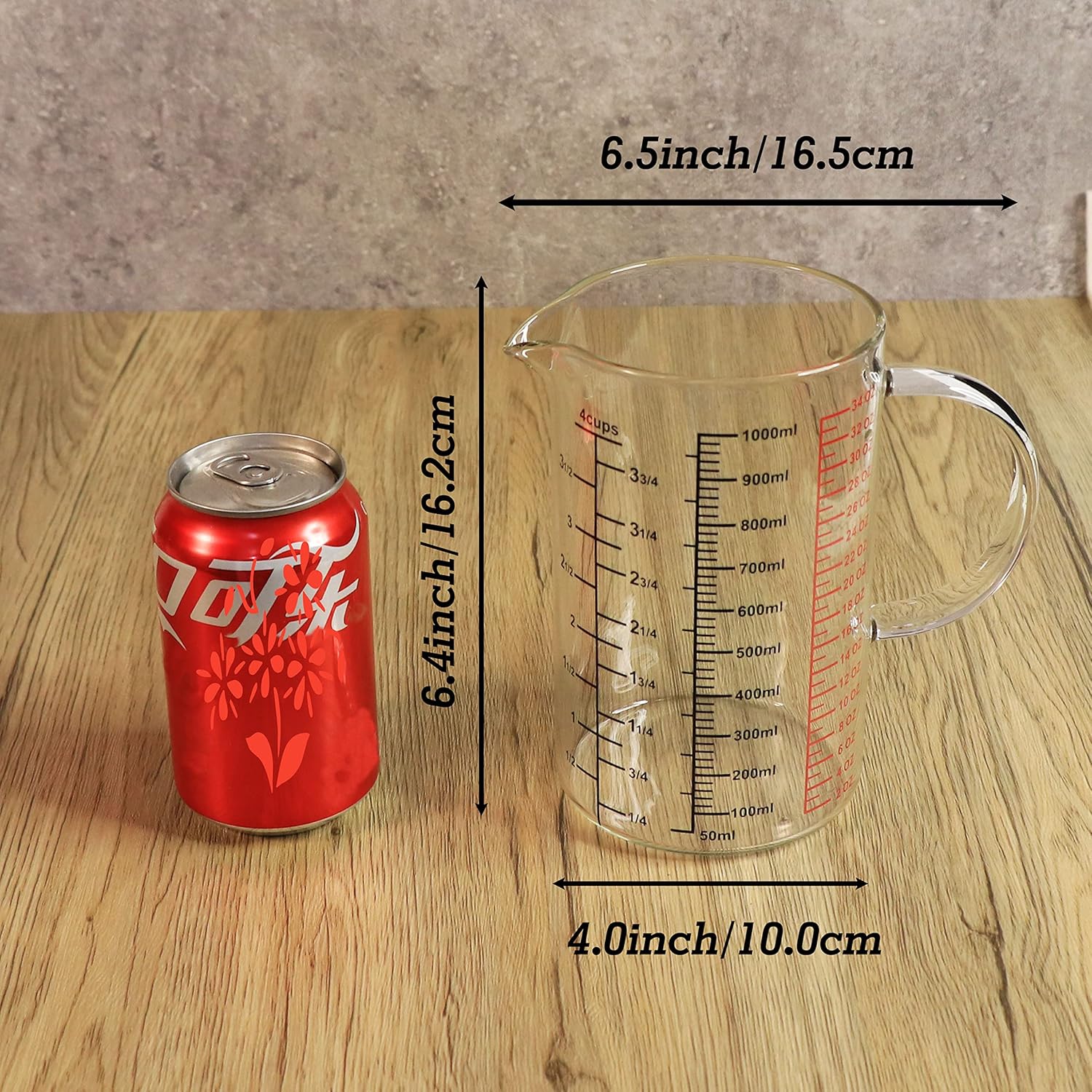 Glass Measuring Cup-[Insulated handle | V-Shaped Spout]-Made of High Borosilicate Glass Measuring Cup for Kitchen or Restaurant, Easy to Read, 1000 ML (32 Oz, 4 Cup)