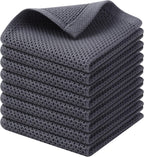 Kitinjoy 100% Cotton Kitchen Dish Cloths, 8 Pack Waffle Weave Ultra Soft Absorbent Dish Towels for Drying Dishes Quick Drying Kitchen Towels Dish Rags, 12 X 12Inch, Dark Grey