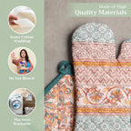Maison d' Hermine 100% Cotton Oven Mitt & Pot Holder Set (7.5"x13" & 8"x8") Heat Resistant BBQ Cooking Gloves with Loop, Baking, Grilling, Kitchen, Handling Hot Pans (Nila)