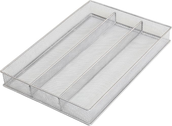 YBM Home Metal Silverware Organizer for In-Drawer Cutlery Storage, 3 Compartment Mesh Cutlery Flatware Tray Sorts Kitchen Utensils, Great for Office Supplies 1150s