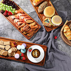 10 Pack Solid Wood Serving Trays 16.7 x 6.4 Inch Acacia Wooden Server Platter Rectangular Charcuterie Boards with Grooved Handle for Home Room Coffee Cheese Appetizer Table Farmhouse Serving Decor