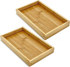 Bam & Boo (2-Pack) Natural Bamboo Rectangle Serving & Vanity Tray - for Kitchen, Bathroom, Countertop, Coffee Table (9.8" x 5.9" x 1.2")