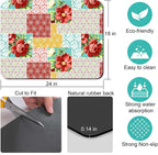 Rubber Dish Drying Mat for Kitchen Counter Large Boho Flowers Washable Quick Home Coffee Pad Fit Under Sink,Bar,Utensils 18x24in