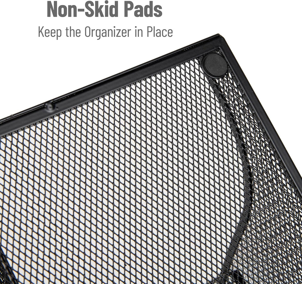 Mind Reader Countertop Organizer, 3-Tier Desktop Storage Rack, Office Breakroom Supply Caddy, Metal Mesh, Black