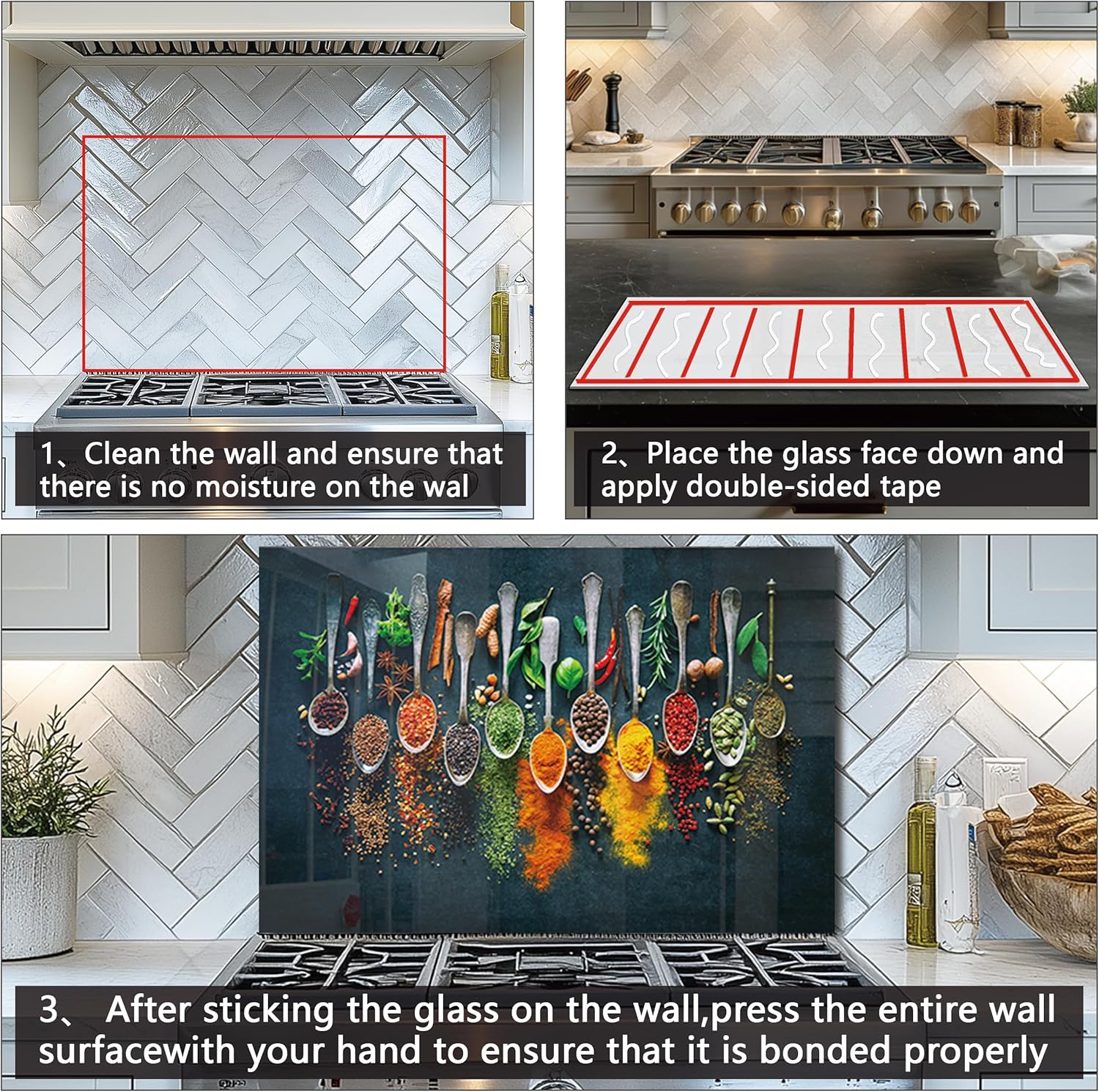 DAIFURONGE Tempered Glass Stove Backsplash Panel - Artistic Spice Design | Heat-Resistant Splash Guard, Kitchen Wall Decor,(30"x20"