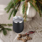 DOMICARE Stainless Steel Wine Tumbler Bulk with Lid, Personalized Insulated Tumblers Set, 12oz Travel Coffee Cups Pack of 16, Black