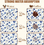 Watercolor Blue Cornflower Dish Drying Mat for Kitchen Counter Floral Coffee Bar Mat Hide Stain Absorbent Rubber Backed Drying Rack Pad Espresso Machine Coffee Bar Accessories 15.7 x 23.6 Inch