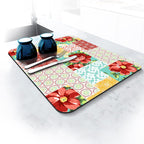 Rubber Dish Drying Mat for Kitchen Counter Large Boho Flowers Washable Quick Home Coffee Pad Fit Under Sink,Bar,Utensils 16x18in