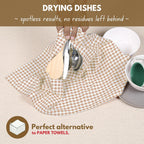 Native Fab 6 Pack Gingham Mini Check Kitchen Hand Towels Set - 100% Cotton Absorbent Reusable Washable 16"x26" - Quick Drying Dish Towels with Hanging Loops for Kitchen, Home, Bar, Beige White