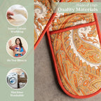 Maison d' Hermine Double Oven Mitts 100% Cotton 7"x35" Double Oven Mitt Heat Resistant BBQ Cooking Gloves with Loop, Baking, Grilling, Home, Kitchen, Handling Hot Pans (Kashmir Paisley)