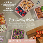 Bentgo Prep - 20-Piece 2-Compartment Reusable Meal Prep Containers with Lids, PFAS & BPA Free Materials, Durable, Microwave, Freezer, & Dishwasher Safe To Go Food Storage (Sweet Pea Glitter)