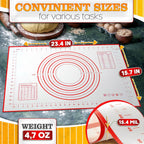 15.7x23.4 Pizza Mats for Rolling Dough - Stain-Proof Large Silicone Baking Mat with Measurements, Non-Stick Baking Rolling Mat - Heat Resistant Kneading Dough Sheet for Bread, Pizza, Pasta & Pie