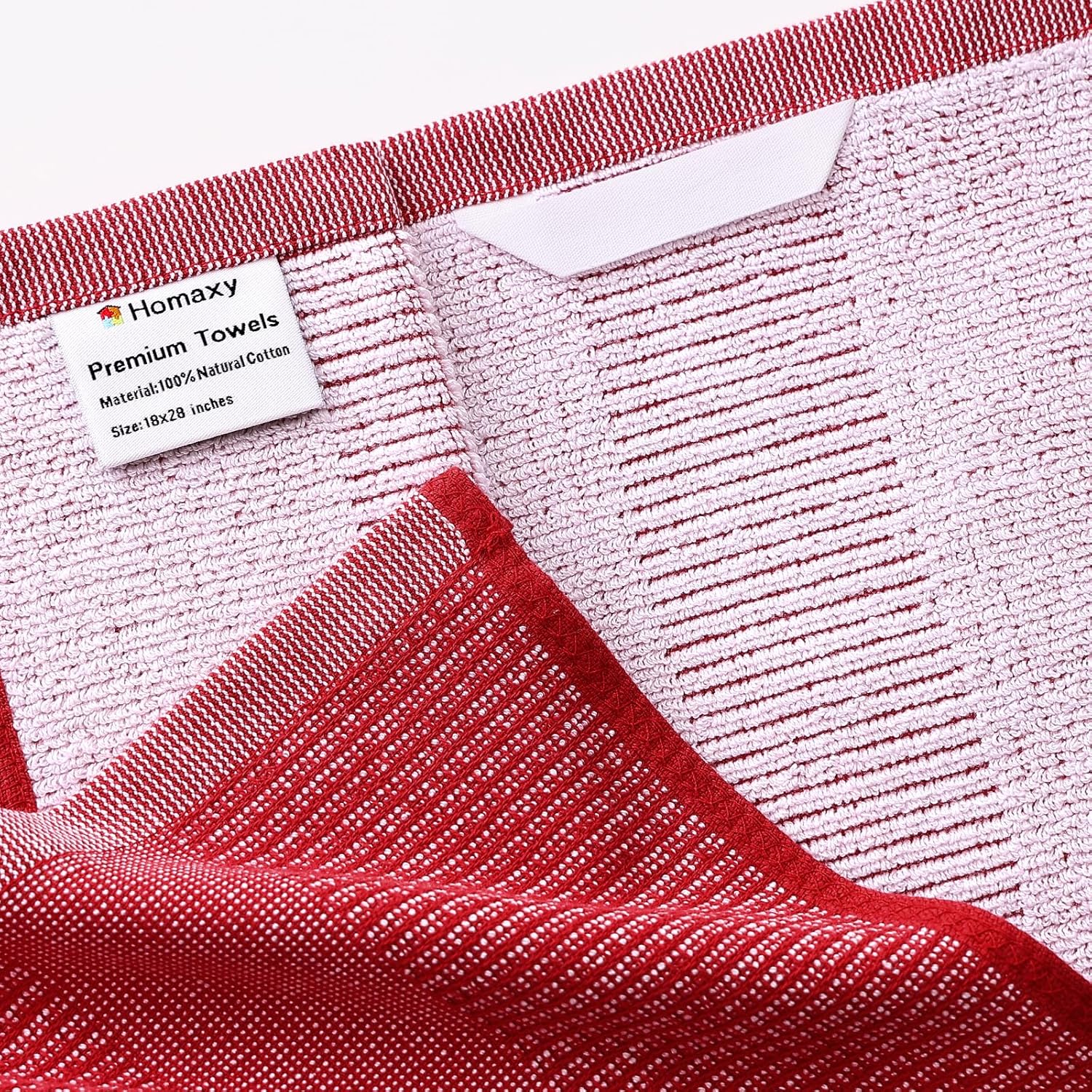 Homaxy Premium Kitchen Towels(18”x 28”, 12 Pack), Large Cotton Kitchen Hand Towels, Flat and Terry Dish Towels, 380 GSM Highly Absorbent Tea Towel Set with Hanging Loop, Red