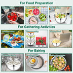 E-far Mixing Bowls with Lids and Graters, Stainless Steel Salad Mixing Bowl with Transparent Lid Set of 3, Metal Nesting Salad Storage for Kitchen Prepping/Serving/Baking, 4.6/2.6/1.5QT - Colorful