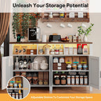 Buffet Sideboard with Storage with Power Outlets & LED Light 4 Doors, 55'' Large Farmhouse Kitchen Storage Cabinet Wood Coffee Bar Cabinet Buffet Table for Kitchen, Dining Room, Entryway