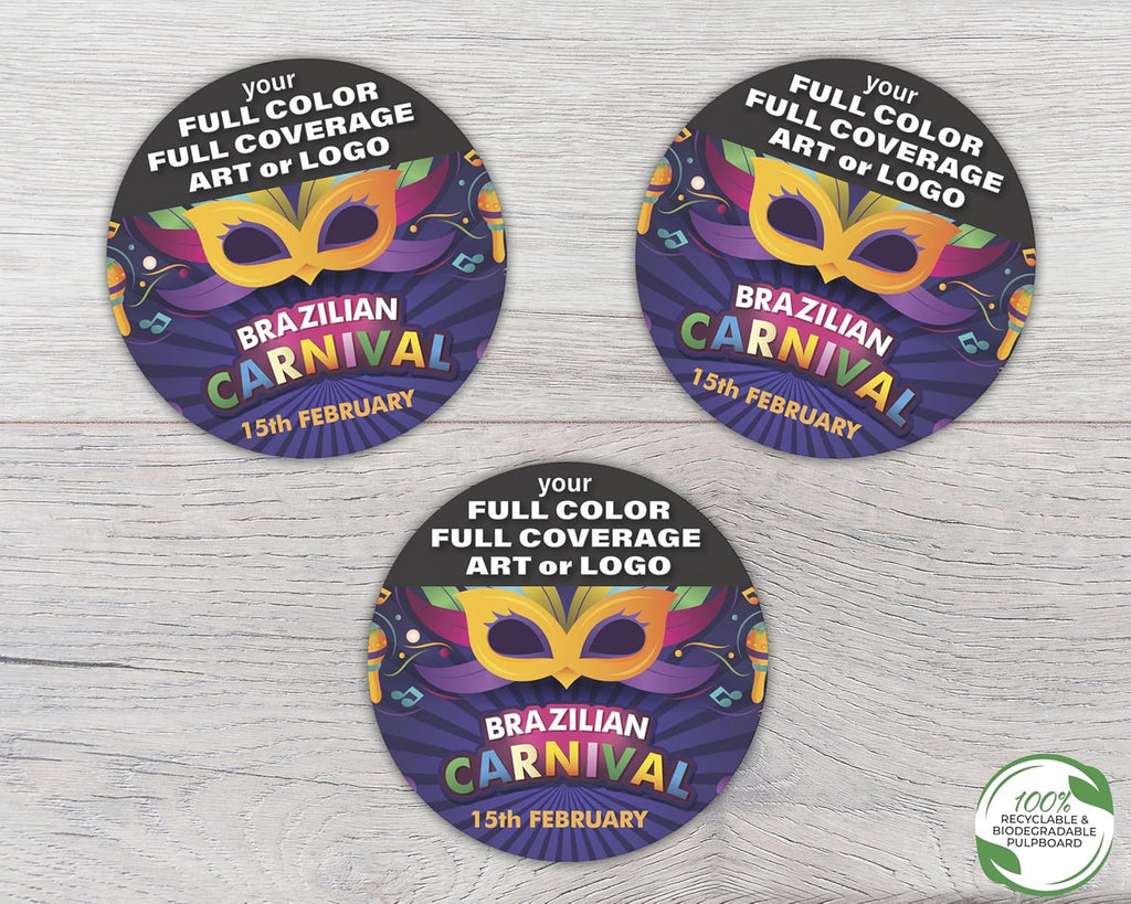 B.E. Green Custom Coasters - Pulpboard Personalized Coasters for Drinks - Full Color Print - Reusable & Absorbent - Beverage Coaster - Promo Events & Celebrations - Pack of 50-4" Round Full Coverage