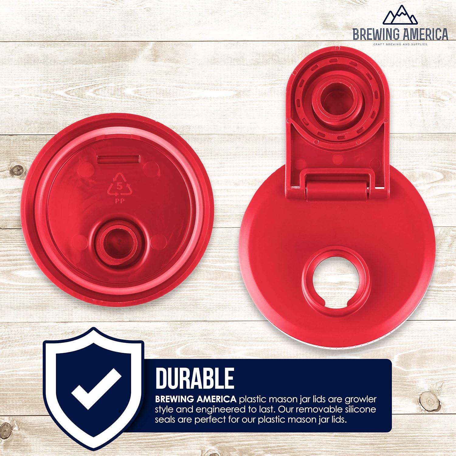 Brewing America Creamer Jar with Pouring Lid and 1 Pint (16 oz) Azure Mason Jar, Red Wide Mouth Pour Lid for Milk, Sugar, and Cream, 1-Pack