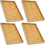 Bam & Boo (4-Pack) Natural Bamboo Rectangle Serving & Vanity Tray - for Kitchen, Bathroom, Countertop, Coffee Table (17.75" x 11.8" x 1.2")