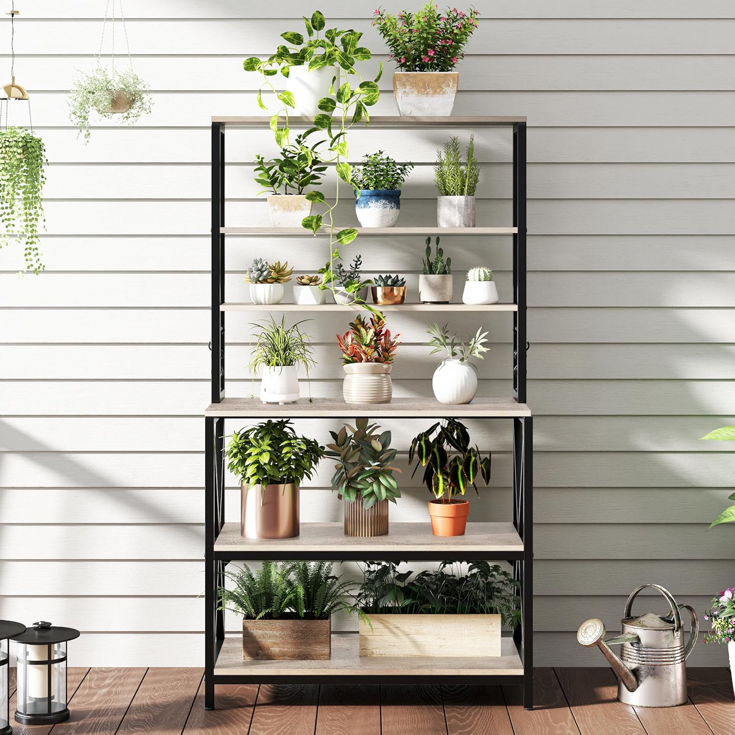 Yaheetech 6-Tier Kitchen Bakers Rack, 31.5 Inch Coffee Bar Table, Farmhouse Microwave Oven Stand Cabinet for Small Spaces, Corner Organizer Storage Shelf for Spices and Pots, Grey