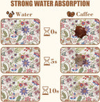 Colorful Flowers Dish Drying Mat for Kitchen Counter Coffee Bar Mat Hide Stain Absorbent Rubber Backed Coffee Maker Espresso Machine Accessories 15.7 x 23.6 Inch
