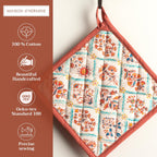 Maison d' Hermine Pot Holders Set 100% Cotton Heat Resistant Potholders 8" x 8" Hot Pads with Loop BBQ, Cooking, Baking, Grilling, Kitchen, Handling Hot Pans (Pack of 2, Romane)