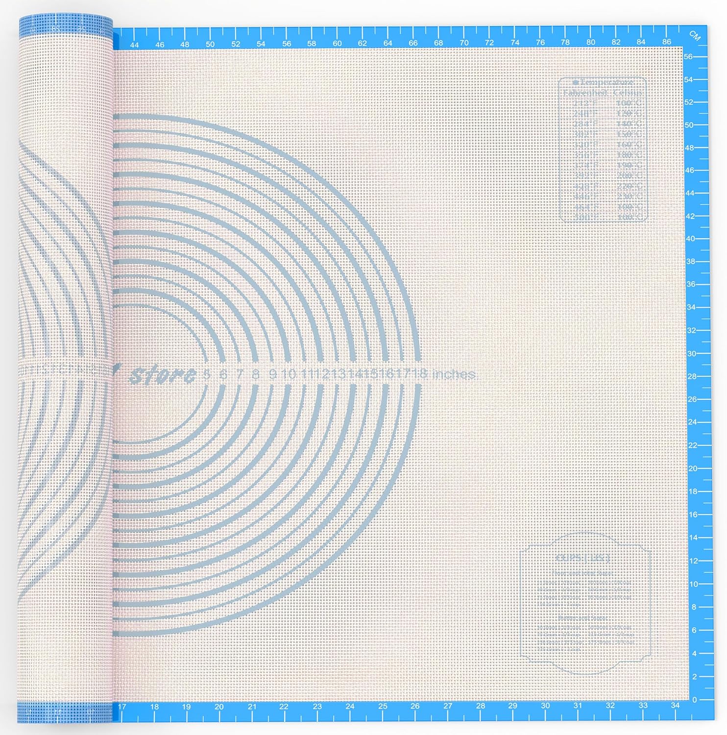 36 * 24 inches Blue, Non-Slip Silicone Baking Sheets - Baking Mat with 0.7mm Thickness - Non-Stick Pastry & Cookie Mat for Kitchen Counter for Rolling Out Dough with Measurements.