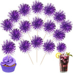 40 PCS Foil Firework Cupcake Toppers Fireworks Cupcake Picks Sparkle Tinsel Cake Decorations Cocktail Fruit Toothpick for Firework Theme Birthday Wedding Graduation Party Decorations Supplies Purple