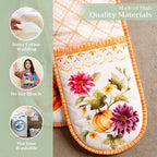 Maison d' Hermine Double Oven Mitts 100% Cotton 7"x35" Double Oven Mitt Heat Resistant BBQ Cooking Gloves with Loop, Baking, Grilling, Home, Kitchen, Handling Hot Pans (Pumpkin Garden - Cloudy Cream)