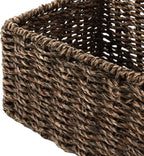 Casafield Set of 2 Bathroom Storage Baskets, Espresso - Seagrass, 16" W x 6.75" D x 4.25" H, Woven Toilet Tank Topper Bins for Organizing Tissues, Toilet Paper, Toiletries, Shelves