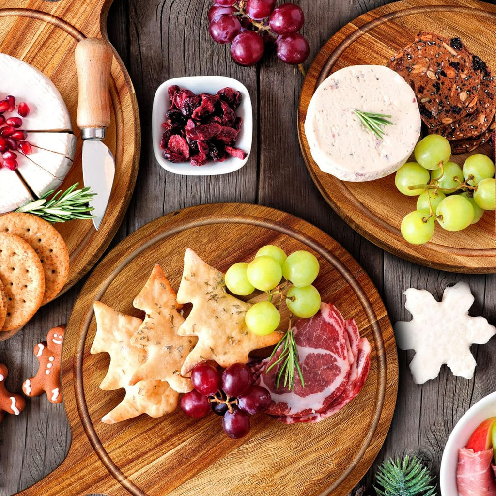 Nuenen 10 Pcs Round Wood Cutting Board with Handle Acacia Wooden Serving Kitchen Chopping Boards for Pizza, Bread, Cheese, Charcuterie, Fruit, Vegetables(Acacia)