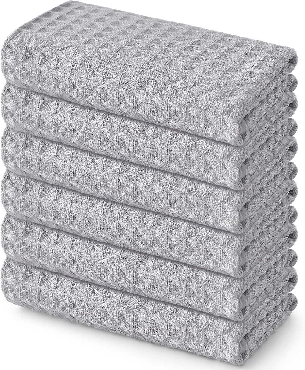 Homaxy Microfiber Waffle Weave Kitchen Towels, 16 x 28 Inch Ultra Absorbent and Solid Color Dish Towels, 6 Pack, Grey