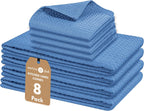 Native Fab 8 Piece Cotton Dish Towel & Dishcloths Set - Ultra Absorbent, Quick Drying, Durable Cloths for Cleaning, Cooking, Baking - Ideal for Home, Kitchen, Hotels & Heavy Duty Use - Sky Blue