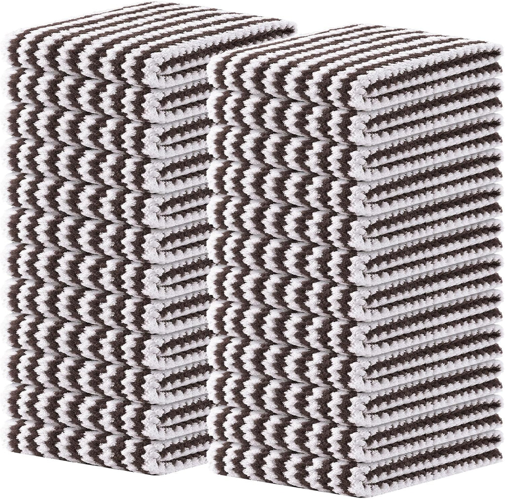 Homaxy Kitchen Towels(24 Pack, 10 x 20 inches), Ultra Soft and Absorbent Dish Towels, Reusable Fast Drying Microfiber Cleaning Cloth, Coral Velvet Wave Design No-lint, Brown