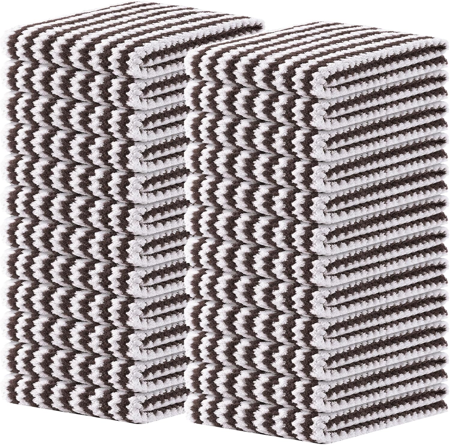 Homaxy Kitchen Towels(24 Pack, 10 x 20 inches), Ultra Soft and Absorbent Dish Towels, Reusable Fast Drying Microfiber Cleaning Cloth, Coral Velvet Wave Design No-lint, Brown