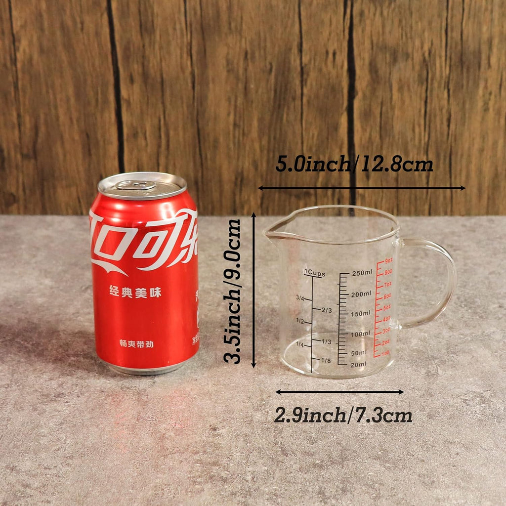 Glass Measuring Cup-[Insulated handle | V-Shaped Spout]-Made of High Borosilicate Glass Measuring Cup for Kitchen or Restaurant, Easy to Read, 250 ML (8 Oz, 1 Cup)