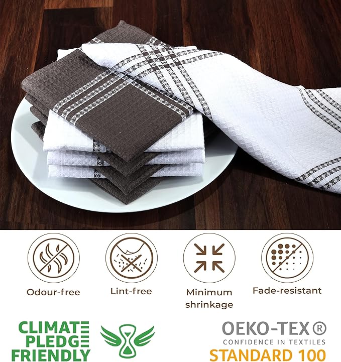 Urban Villa Cotton Dish Cloth Set of 8, Waffle Kitchen Cloth 12x12 Inch Highly Absorbent Soft Dish Cloths for Kitchen Cleaning & Drying Dishes Mitered Corner Dish Towels - Grey White, Checks