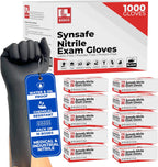 Synsafe 4 Mil -Black Nitrile Exam Gloves –Disposable Latex Free & Powder Free – Extra Strong, Rubber Gloves – First Aid Kit, Medical, EMT, Cleaning, Cooking | Bulk Case of (1000 ct)