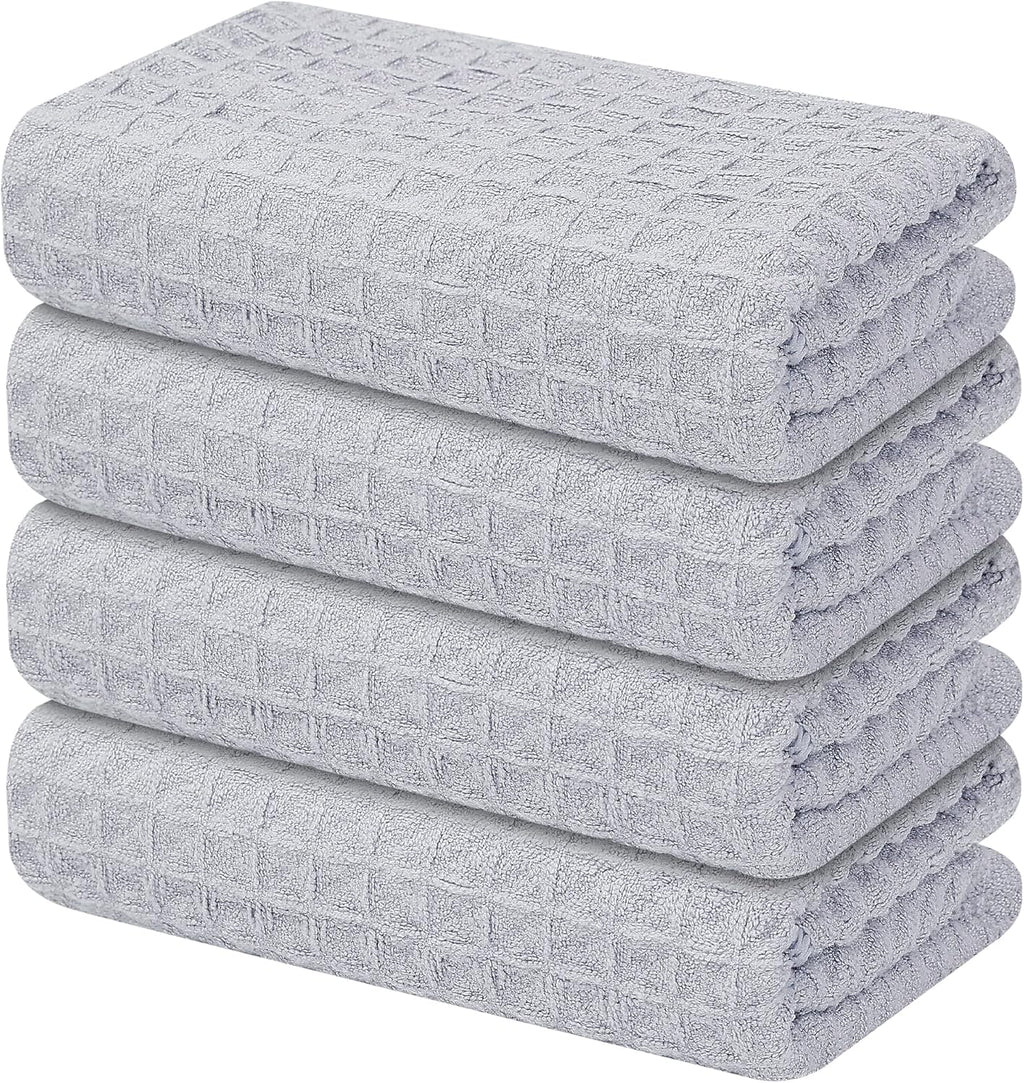 Homaxy Microfiber Waffle Weave Kitchen Towels, 16 x 28 Inch Ultra Absorbent and Solid Color Dish Towels, 4 Pack, Grey