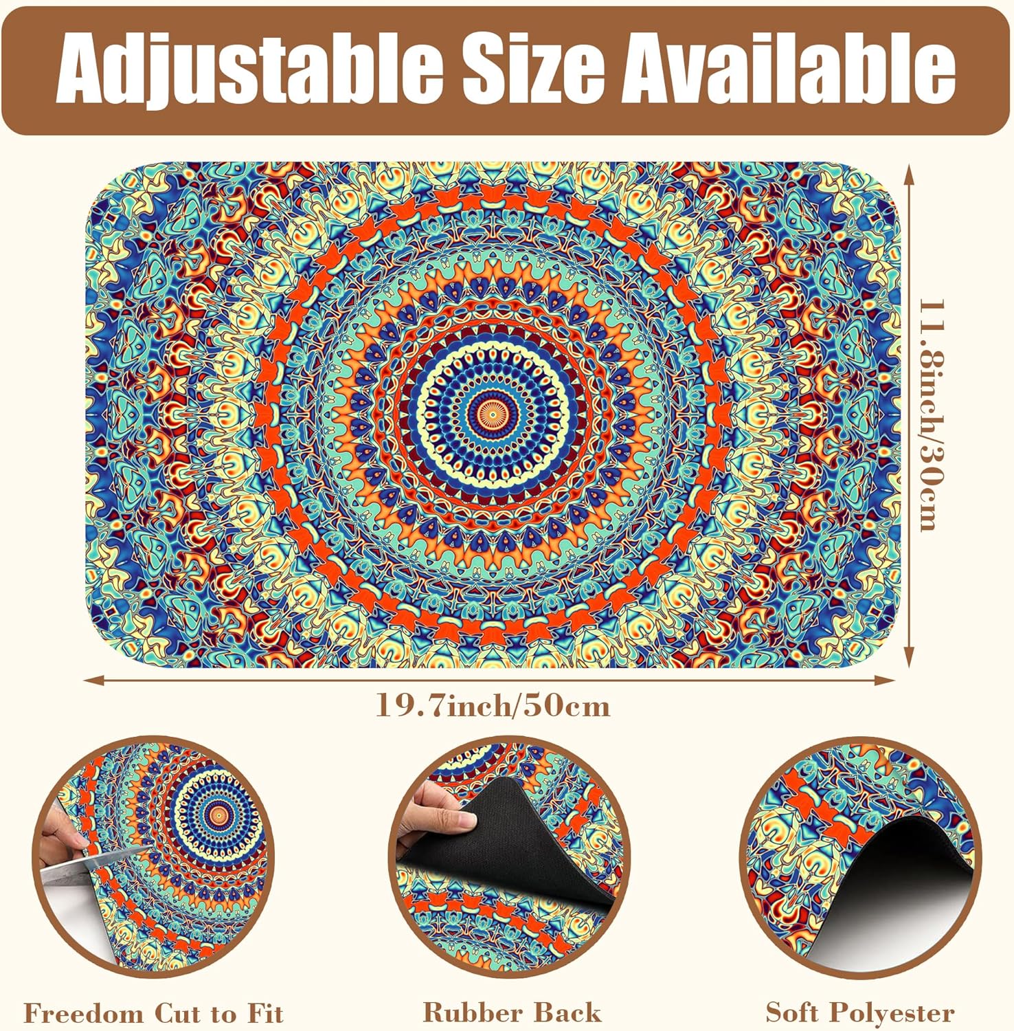 Boho Mandala Ethnic Coffee Mat Absorbent Dish Drying Mat for Kitchen Counter Hide Stain Rubber Backed Coffee Bar Accessories Fit Under Espresso Machine Dish Drainer 11.8 x 19.7 Inch