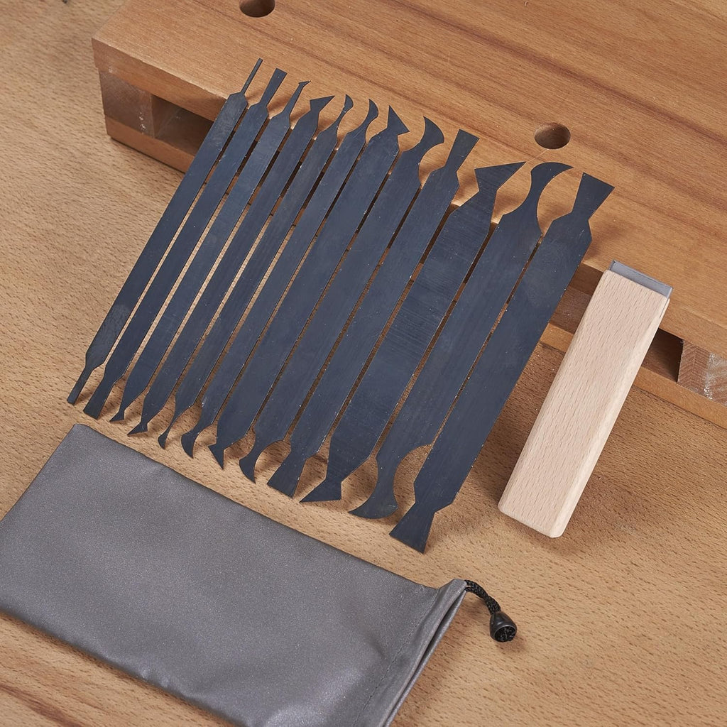 New Cabinet Scraper Cards asnd Cabinet Scraper Burnisher with 12 Piece Multi-Shaped Scraper Set Suitable for Various Small space and Small-Sized Tasks(HTCSCS13)