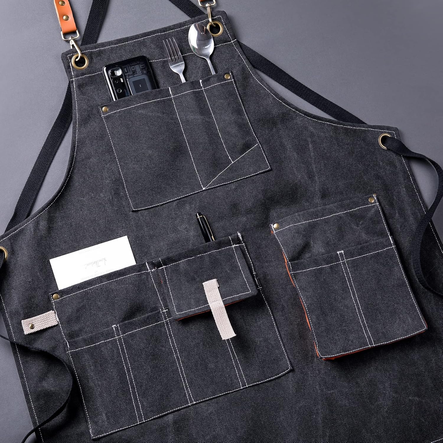 Canvas Aprons for Men Chef Apron, Work Apron with Large Pockets - 16oz Heavy Duty Cross Back, BBQ, Cooking