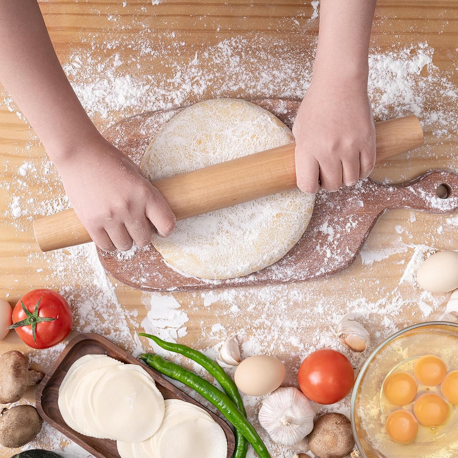 AISOSO French Rolling Pin, 15.75 Inches Wood Rolling Pins for Baking, Extra Long Classic Wooden Dough Roller for Fondant Pizza Pie Crust Cookie Pastry, Kitchen Baking Essentials, Light Yellow