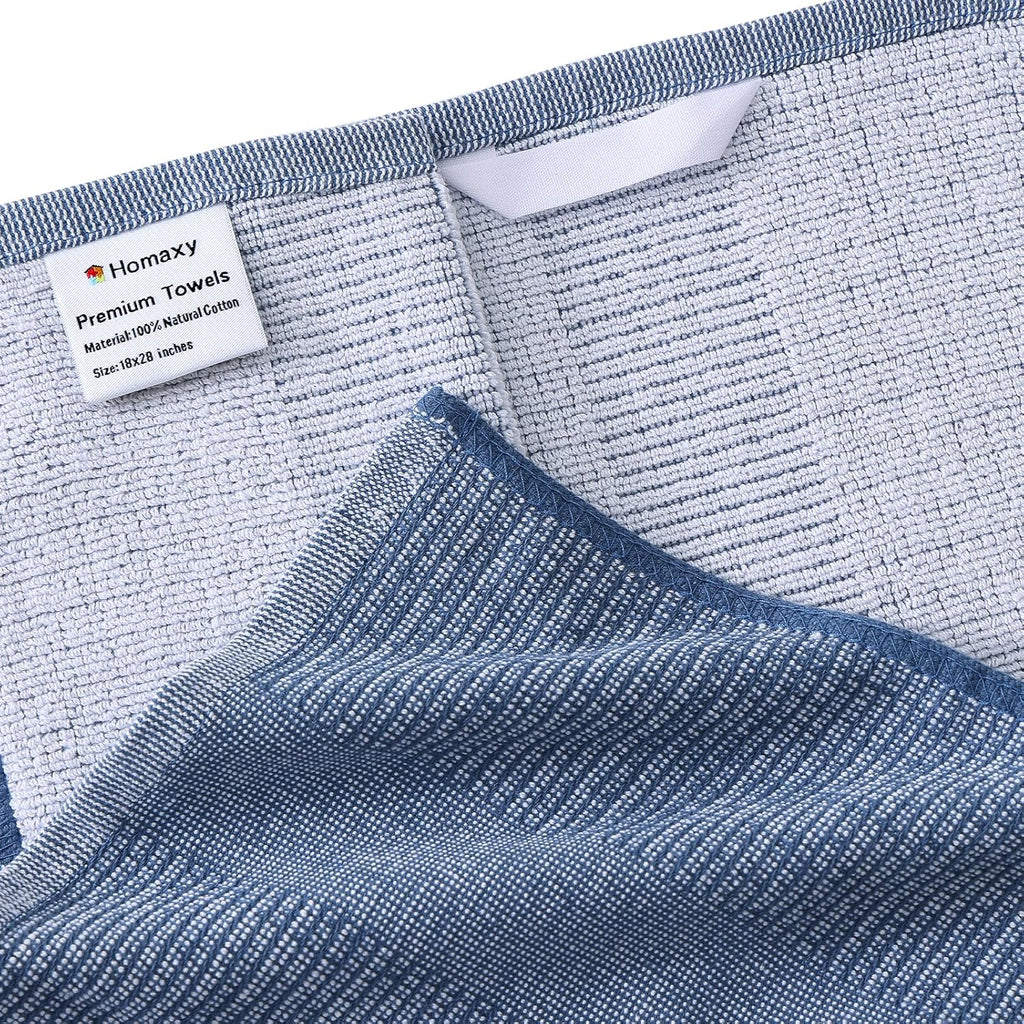 Homaxy Premium Kitchen Towels(18”x 28”, 6 Pack), Large Cotton Kitchen Hand Towels, Flat and Terry Dish Towels, 380 GSM Highly Absorbent Tea Towel Set with Hanging Loop, Navy Blue